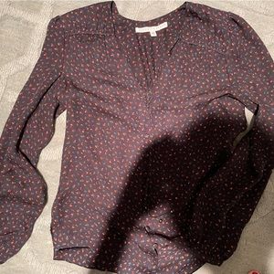 Veronica Beard long sleeve silk blouse in black with small flowers